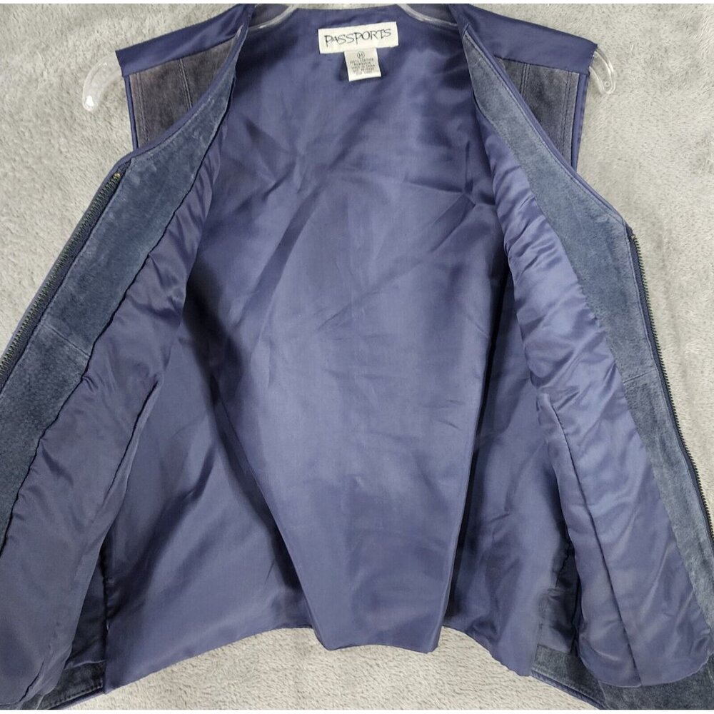 Passports Vest Skirt Set Womens Medium Blue Leather Full Zip Vintage Knee Length - Picture 12 of 16